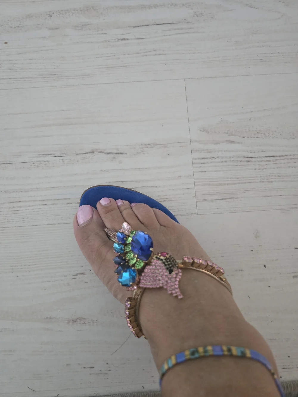 Women’s Blue Jeweled T-Strap Sandals